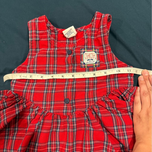 Oshkosh b'Gosh Vintage Jumper Dress Girls 3T Overall Plaid Tartan Button USA - Picture 7 of 9